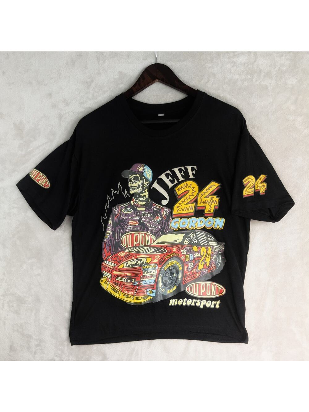 Jeff Gordon 24 Skull Nascar Racing Dupont T-Shirt Men's Large Motocore Black